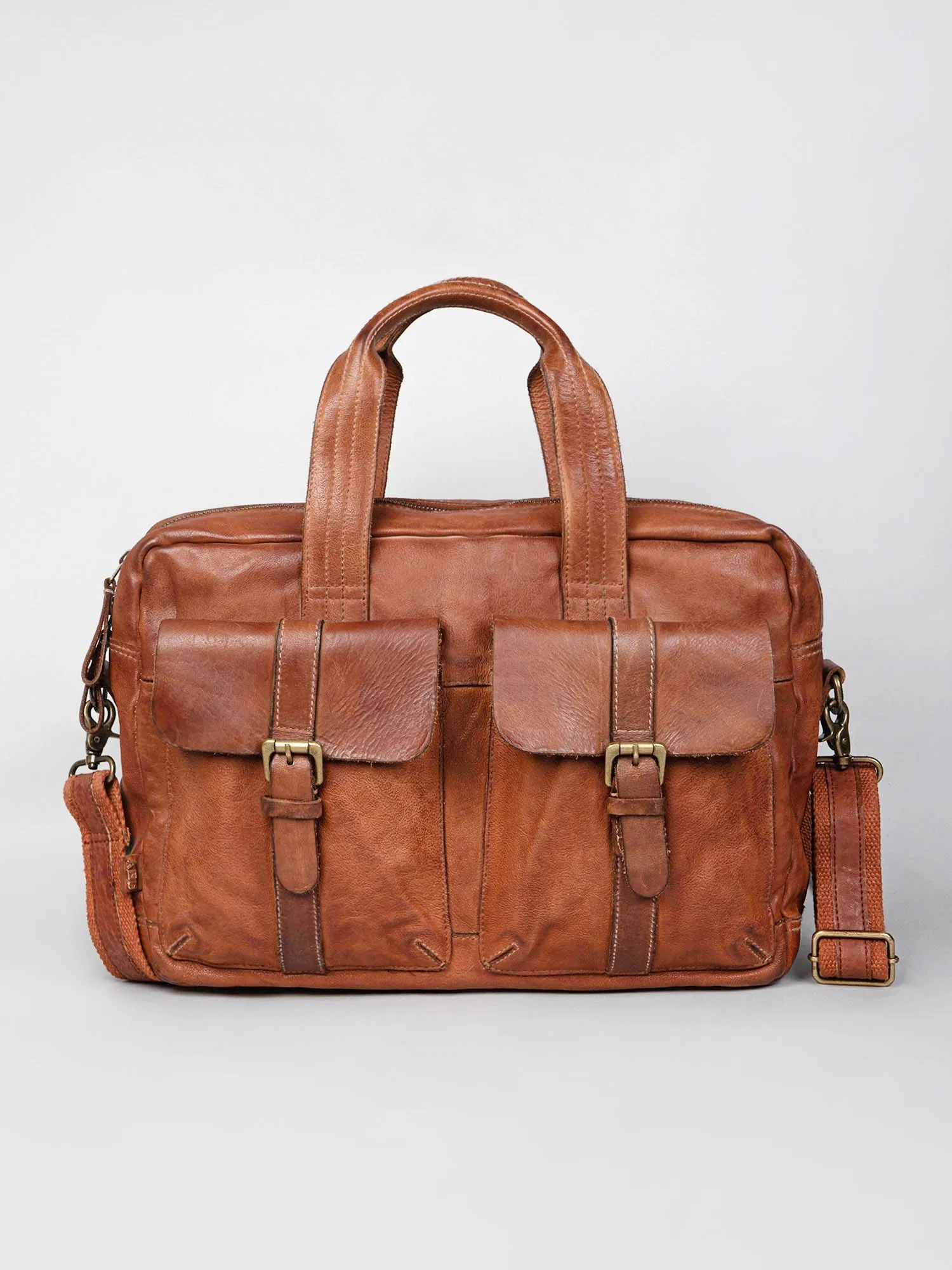 Brown Vintage Leather Laptop Bag For Men & Women By Art N Vintage