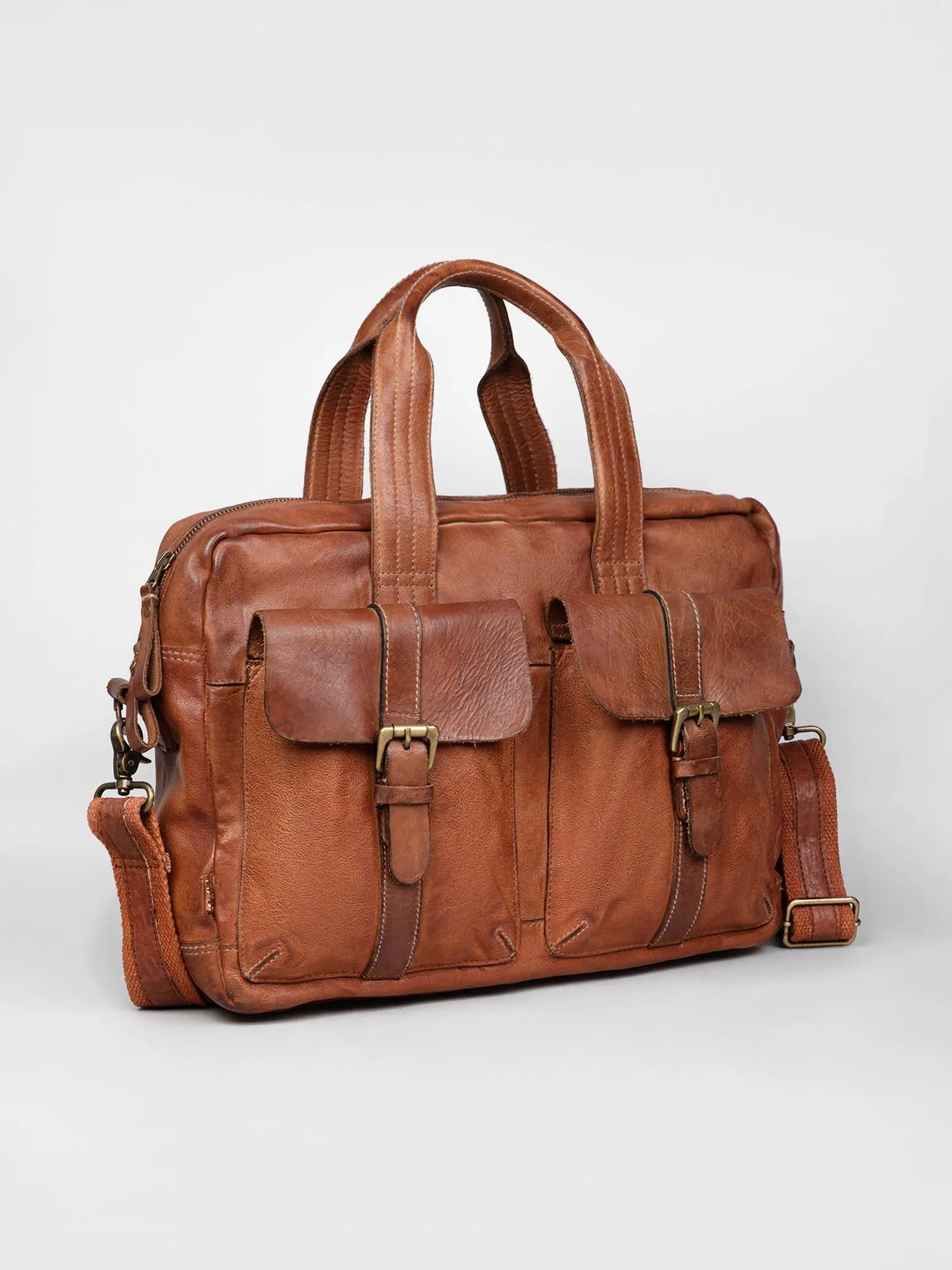 Brown Vintage Leather Laptop Bag For Men & Women By Art N Vintage