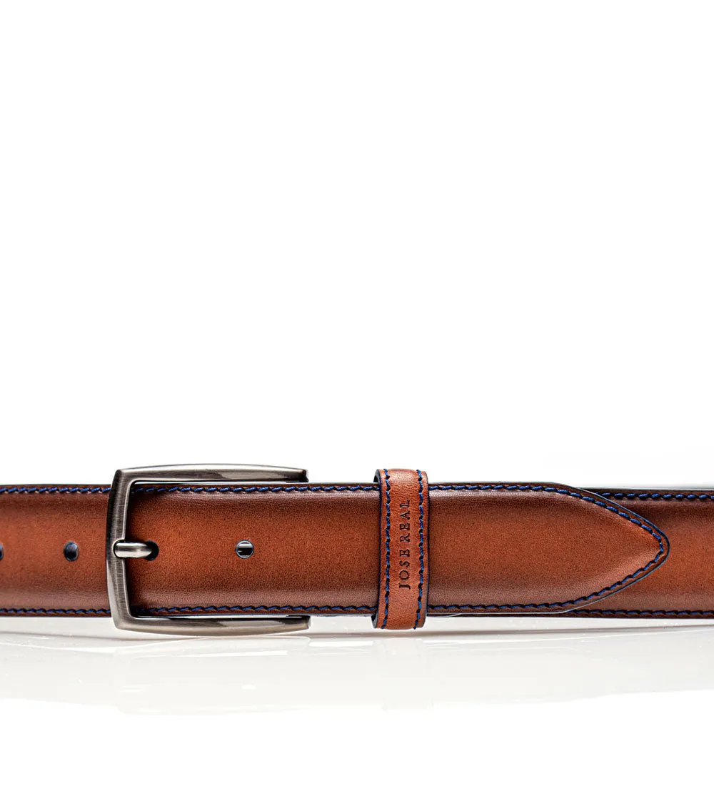 BROWN WITH BLUE STITCHING BELT