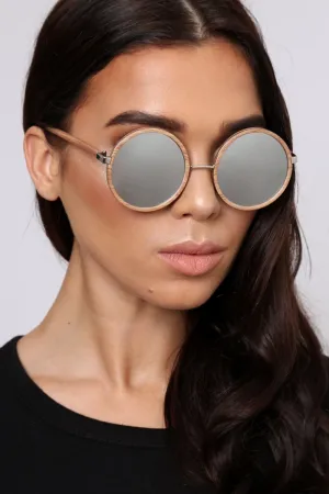 Brown Wood Effect Circle Frame Sunglasses - Devlynn