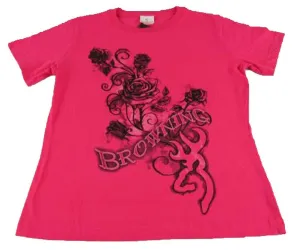 Browning Women's Buckmark Short Sleeve Roses Fuchsia Pink T-Shirt XL