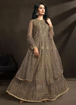 Brownish Beige Detailed Embroidered Designer Anarkali Suit