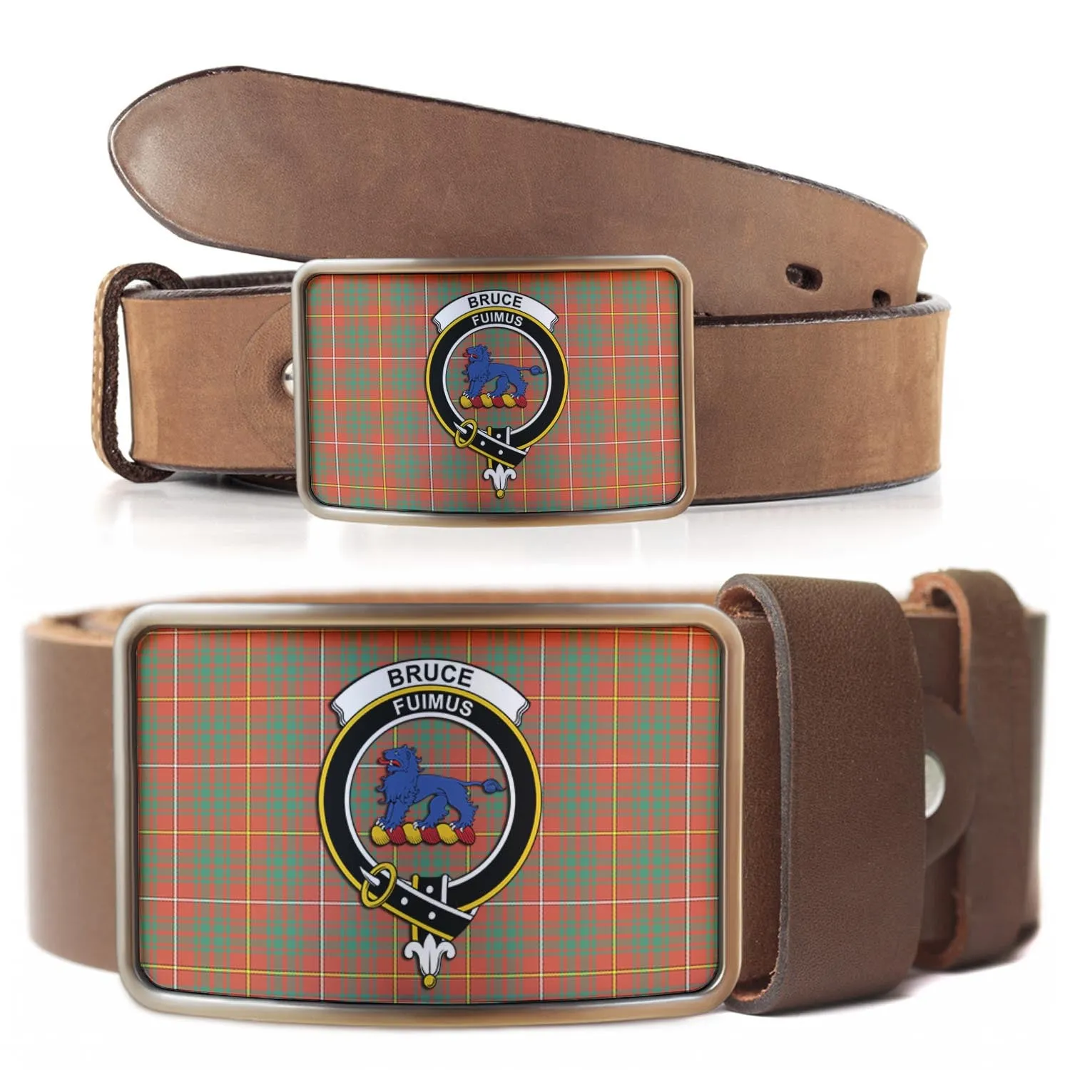 Bruce Ancient Tartan Belt Buckles with Family Crest