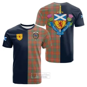 Bruce Ancient Tartan Cotton T-shirt Alba with Scottish Lion Royal Arm Half Style