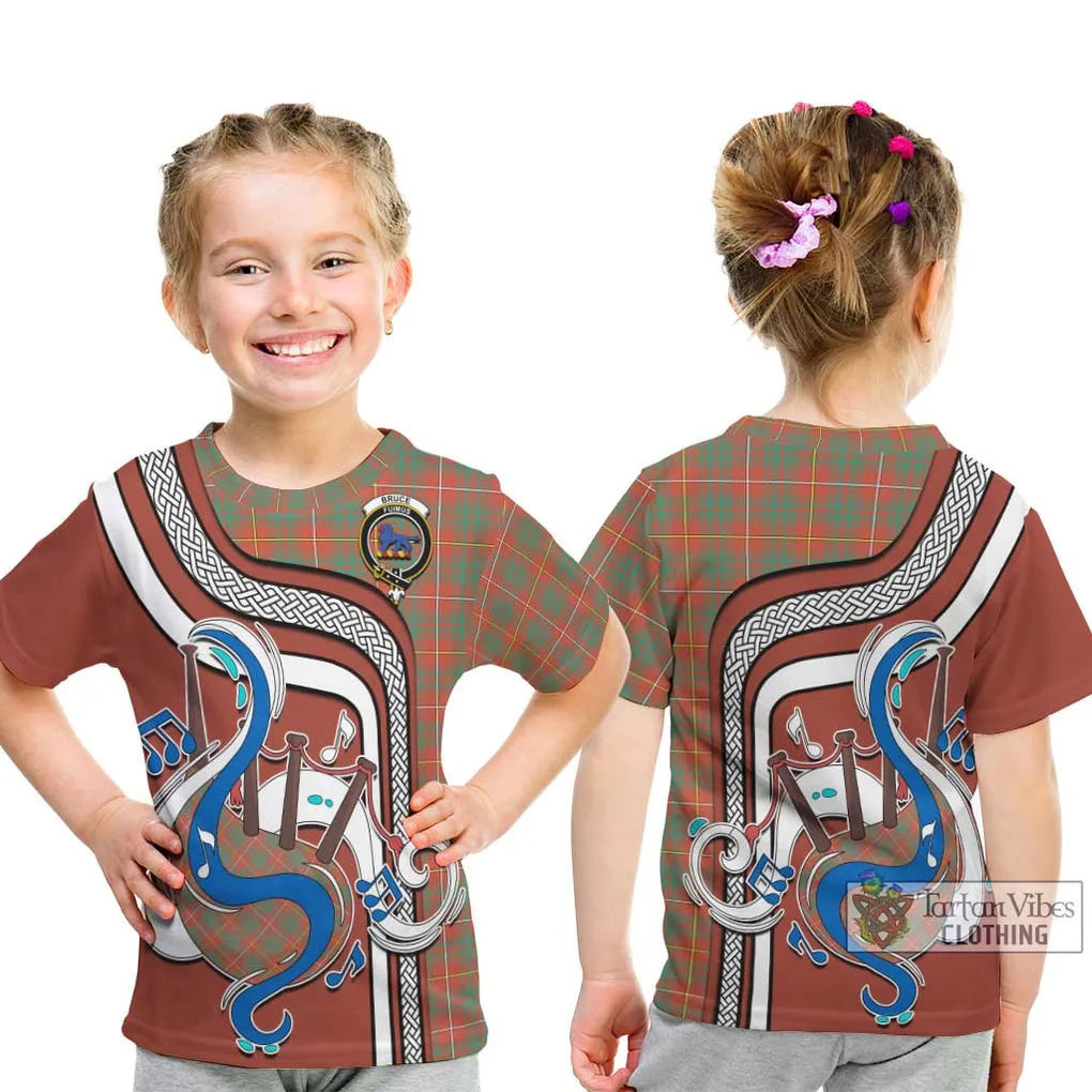 Bruce Ancient Tartan Kid T-Shirt with Epic Bagpipe Style