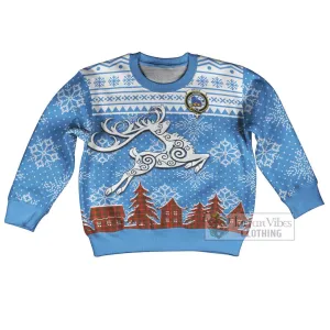 Bruce Clan Christmas Kid Ugly Sweater with Tartan and Celtic Reindeer Style