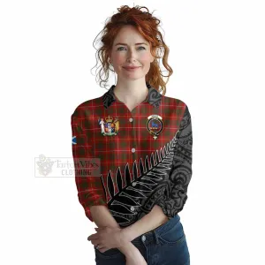 Bruce Crest Tartan Women's Casual Shirt with New Zealand Silver Fern Half Style