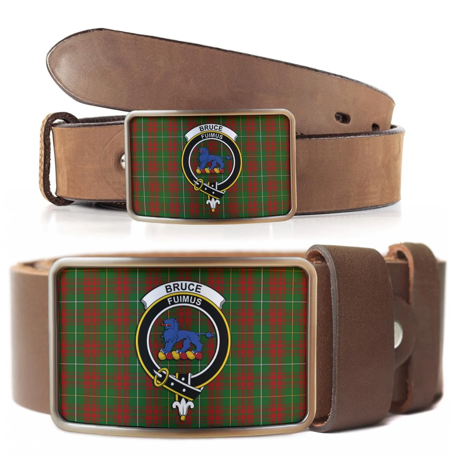 Bruce Hunting Tartan Belt Buckles with Family Crest