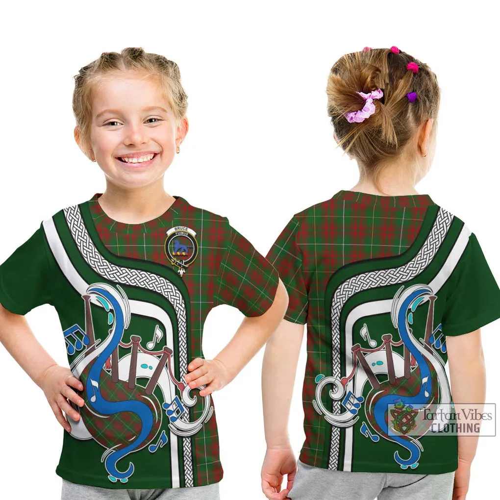 Bruce Hunting Tartan Kid T-Shirt with Epic Bagpipe Style