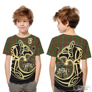 Bruce Hunting Tartan Kid T-Shirt with Family Crest Celtic Wolf Style