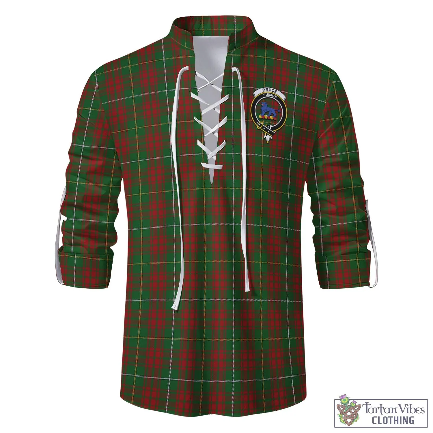 Bruce Hunting Tartan Men's Scottish Traditional Jacobite Ghillie Kilt Shirt with Family Crest