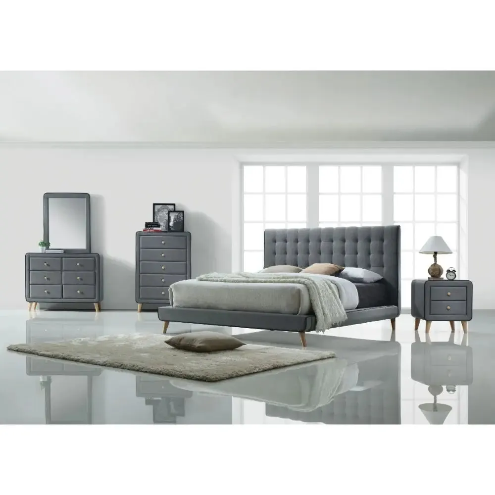 Bruce King Bed, Light Gray Fabric