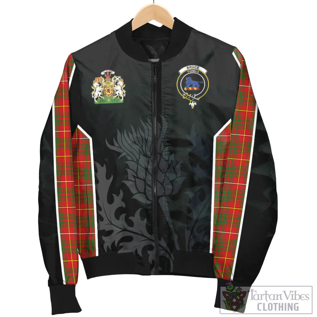 Bruce Modern Tartan Bomber Jacket with Family Crest and Scottish Thistle Vibes Sport Style