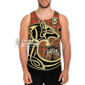 Bruce Modern Tartan Men's Tank Top with Family Crest Celtic Wolf Style