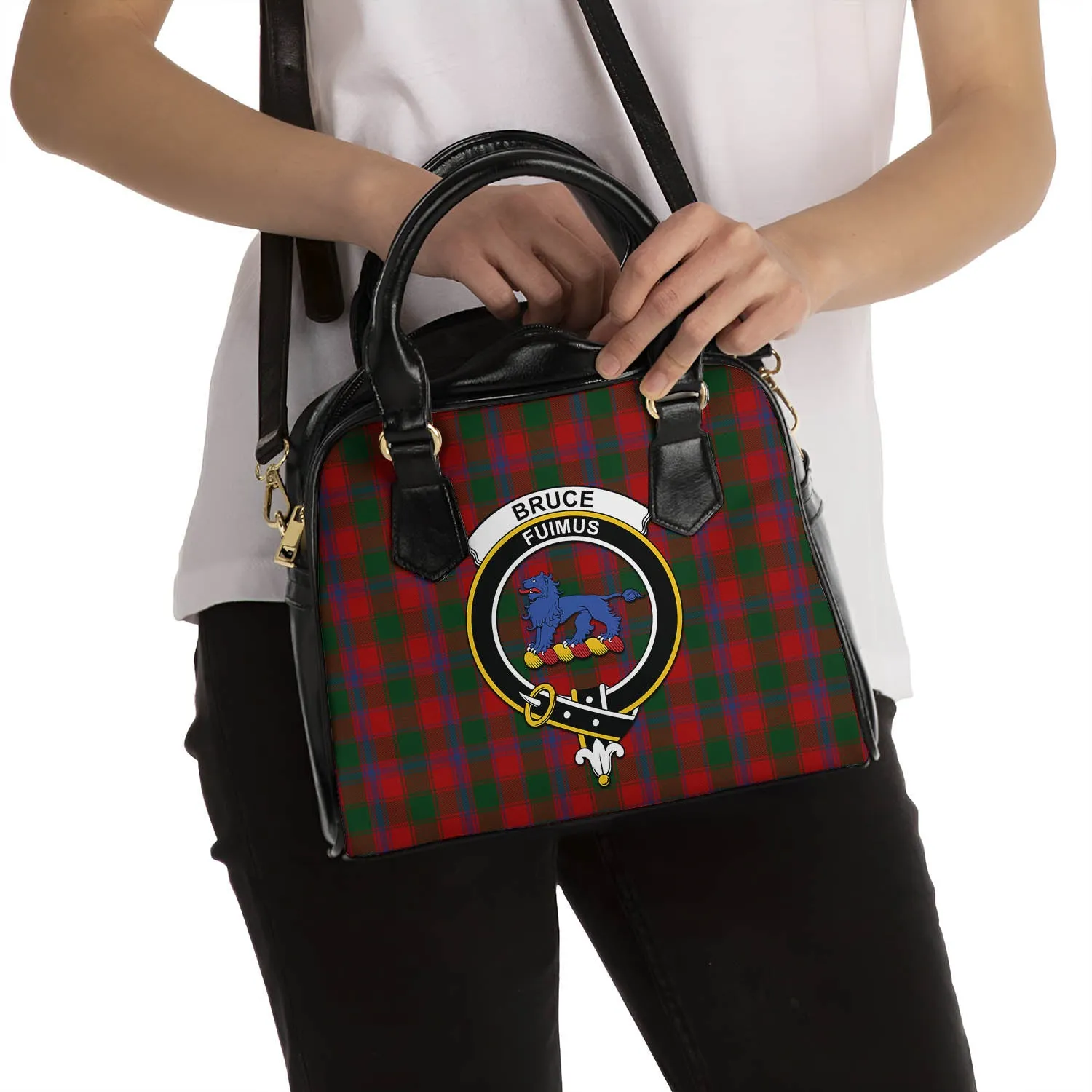 Bruce Old Tartan Shoulder Handbags with Family Crest