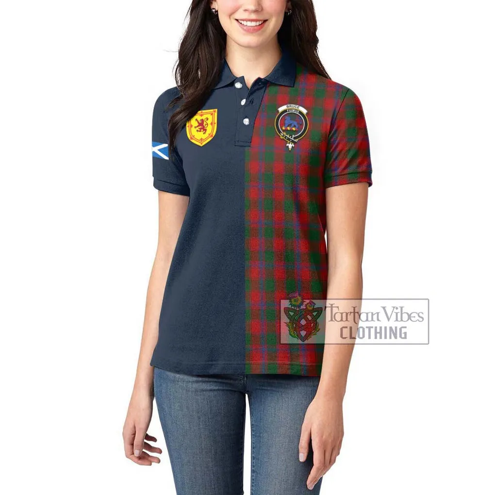 Bruce Old Tartan Women's Polo Shirt Alba with Scottish Lion Royal Arm Half Style