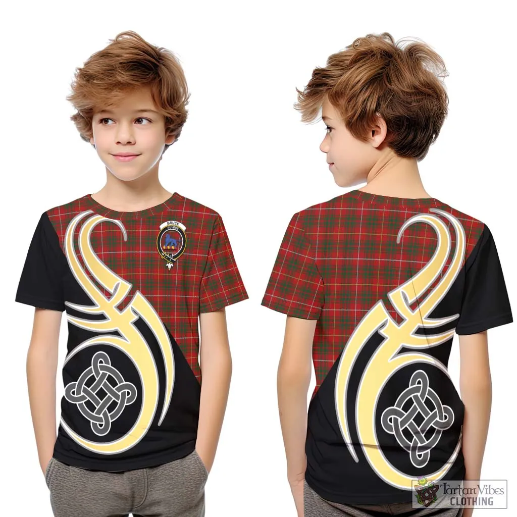 Bruce Tartan Kid T-Shirt with Family Crest and Celtic Symbol Style