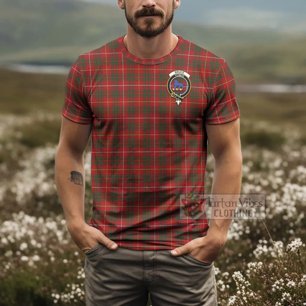 Bruce Tartan T-Shirt with Family Crest and Bearded Skull Holding Bottles of Whiskey