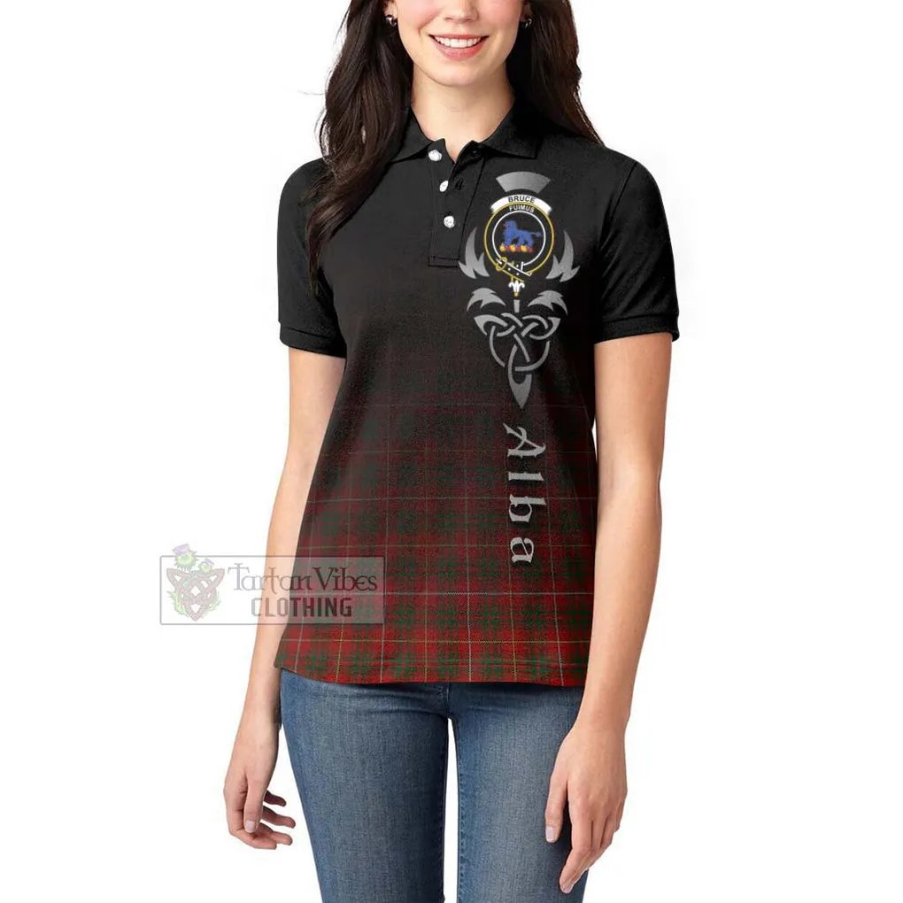 Bruce Tartan Women's Polo Shirt Featuring Alba Gu Brath Family Crest Celtic Inspired