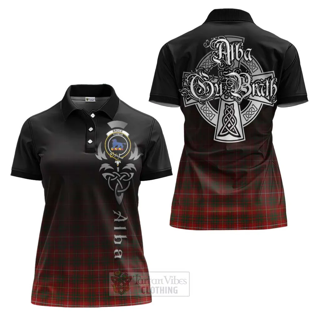 Bruce Tartan Women's Polo Shirt Featuring Alba Gu Brath Family Crest Celtic Inspired