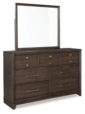 Brueban Queen Panel Bed with 2 Storage Drawers with Mirrored Dresser and Nightstand