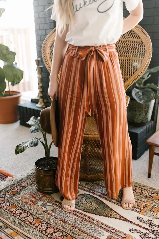 Bruna Striped Wide Leg Bottoms in Rust