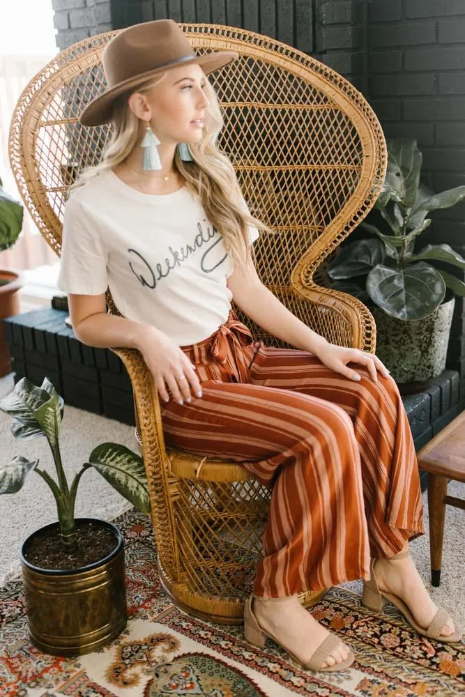 Bruna Striped Wide Leg Bottoms in Rust