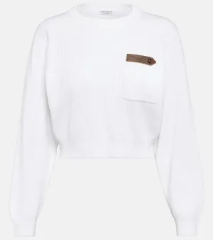 BRUNELLO CUCINELLI cotton jersey cropped sweater, white