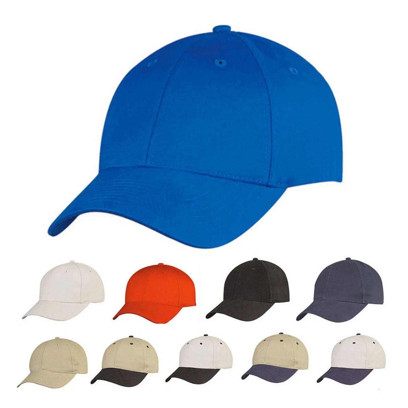 Brushed Cotton Baseball Caps Hats Light Weight 6 Panel Low Crown