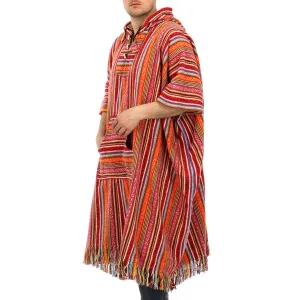 Brushed Cotton Long Hooded Poncho - Blood Orange