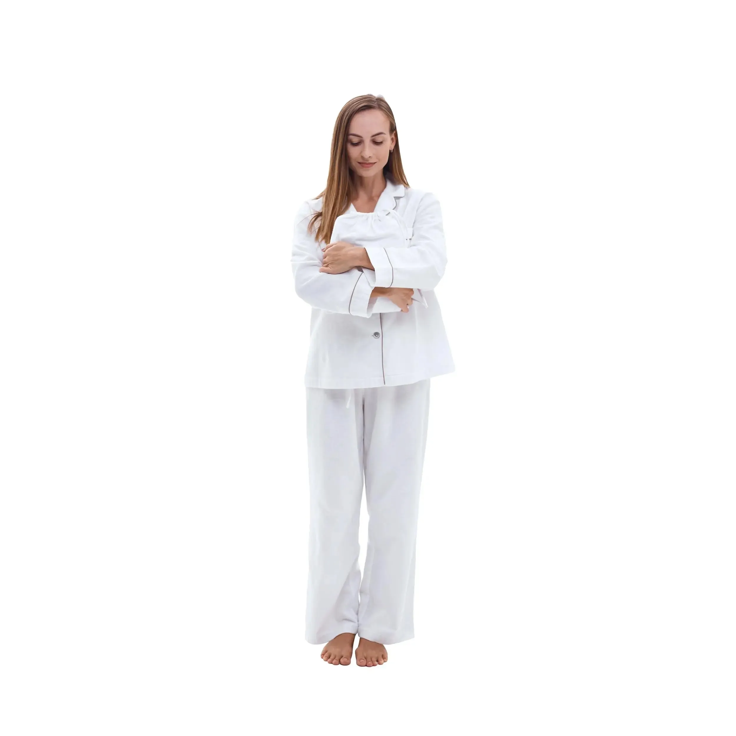 Brushed Cotton Long Pyjama Set, White