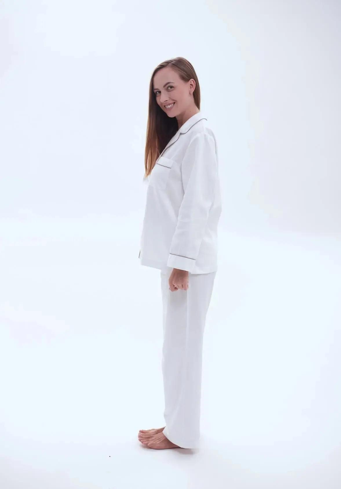 Brushed Cotton Long Pyjama Set, White