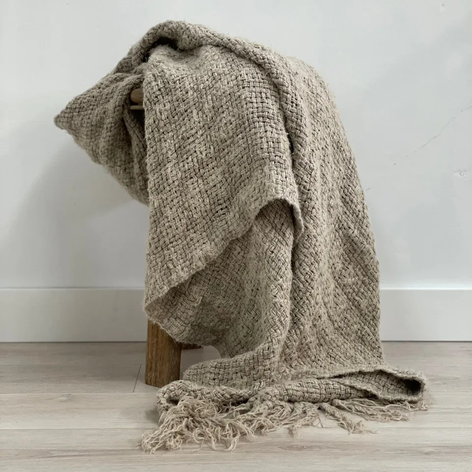 Bryn Hand Loomed Linen Bed Throw Natural with Knotted Fringe