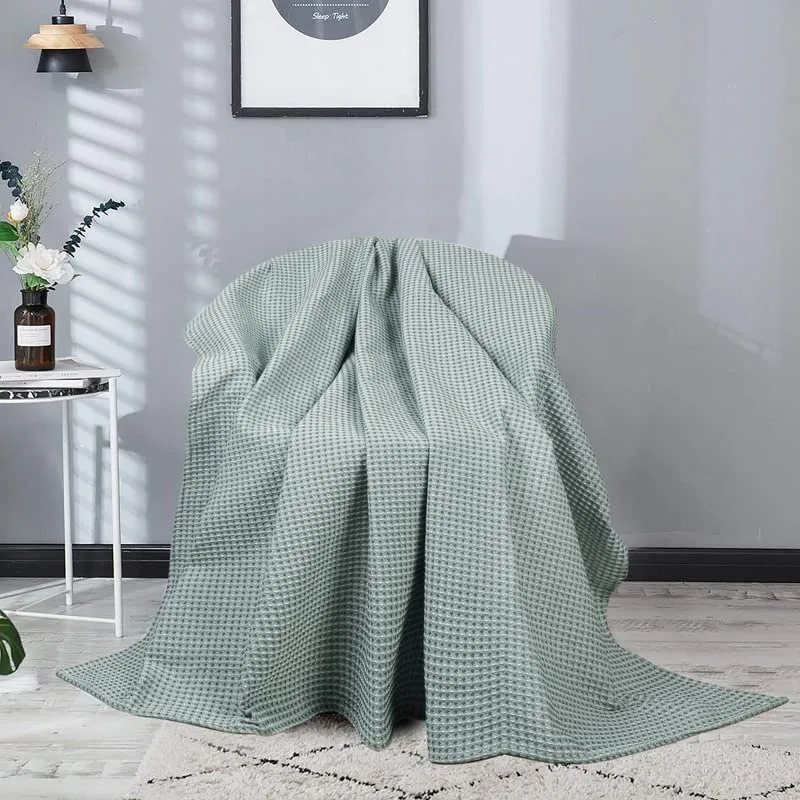 BSB HOME 100% Pure Cotton Thermal Blanket Breathable, Soft Waffle, Cozy & Skin Friendly All Season for Bed & Sofa Indoor and Outdoor Double Bed Blanket | Dohar (Colour- Mint Green, 230 x 250 Cm)