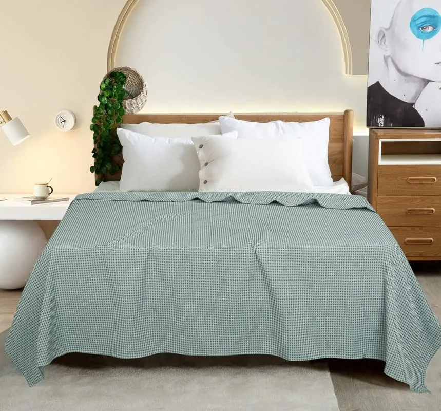 BSB HOME 100% Pure Cotton Thermal Blanket Breathable, Soft Waffle, Cozy & Skin Friendly All Season for Bed & Sofa Indoor and Outdoor Double Bed Blanket | Dohar (Colour- Mint Green, 230 x 250 Cm)