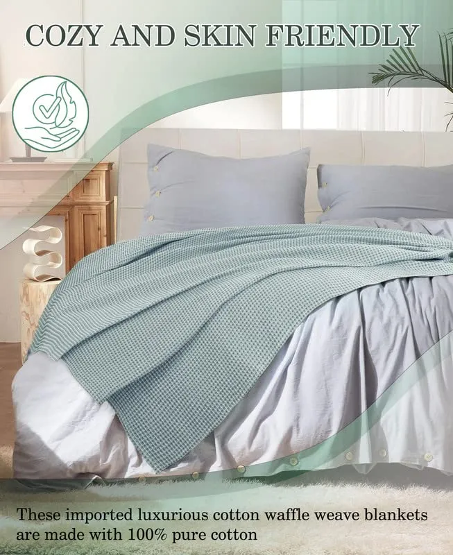 BSB HOME 100% Pure Cotton Thermal Blanket Breathable, Soft Waffle, Cozy & Skin Friendly All Season for Bed & Sofa Indoor and Outdoor Double Bed Blanket | Dohar (Colour- Mint Green, 230 x 250 Cm)