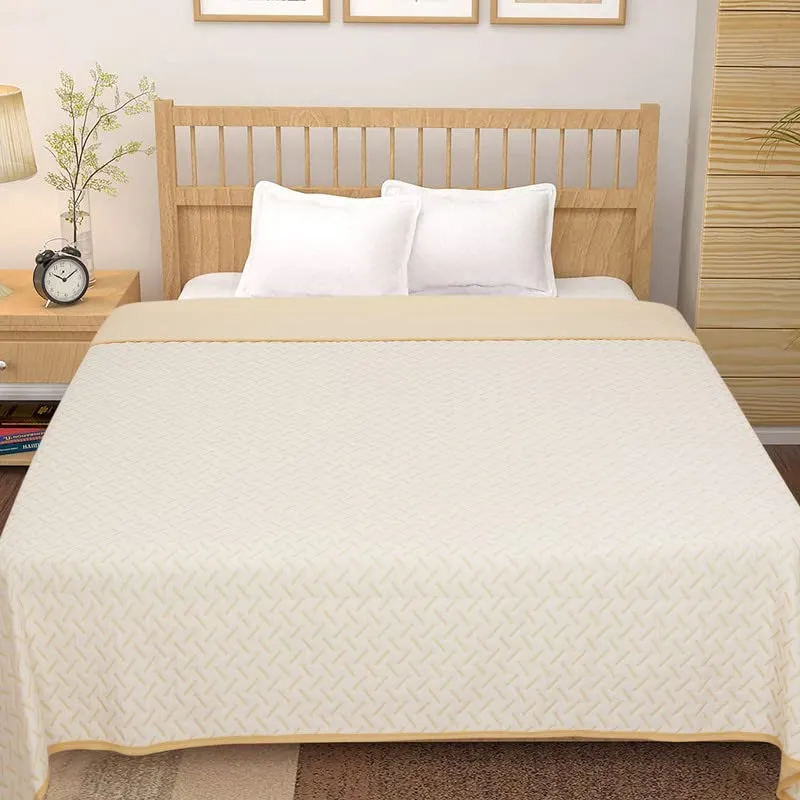 BSB HOME Premium Cotton Viscose Dohar/AC Quilt/Blanket for Single Bed Size (60 x 86 inches) |Lightweight Knitted Dohar with a Matching Handbag - 250 GSM | Single - 150x220 cms - Beige & White