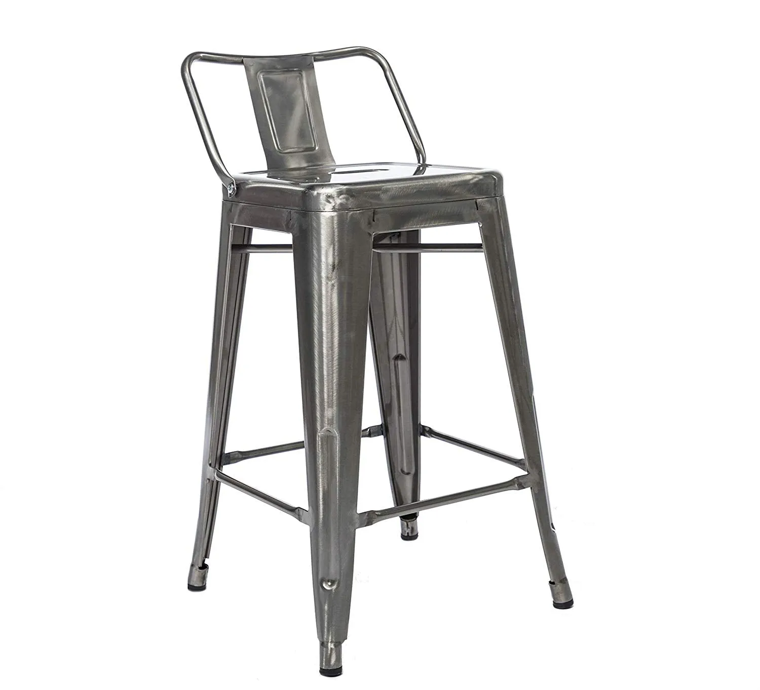 BTEXPERT Industrial 24 inch Galvanized Distressed Kitchen Chic Indoor Outdoor Low Back Metal Counter Height Stool