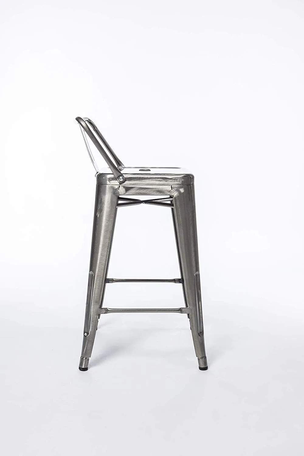 BTEXPERT Industrial 24 inch Galvanized Distressed Kitchen Chic Indoor Outdoor Low Back Metal Counter Height Stool