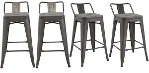 BTEXPERT Industrial 30 inch Rustic Distressed Kitchen Chic Indoor Outdoor Low Back Metal Bar Stool 4PC