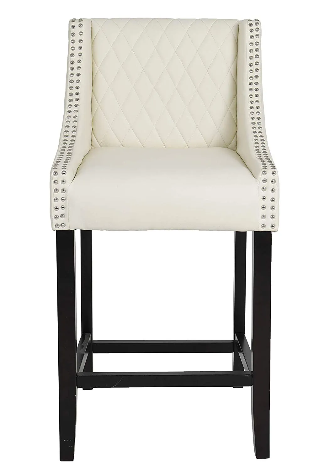 BTEXPERT Shauhin Quilted Leather Upholstered 39" Bar Stool Chair, Accent Nail Trim Barstool Set of 2