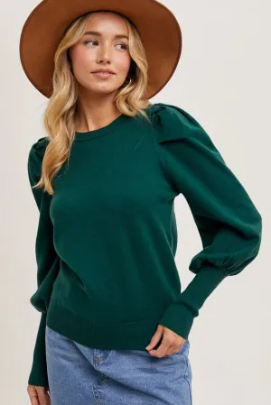 Bubble Sleeved Sweater Knit Top Green