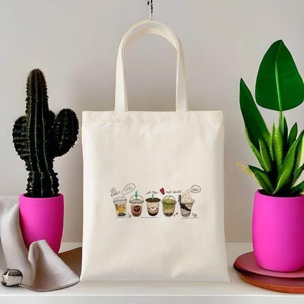 Bubble Tea Tote Bag and Boba Plush Keychain