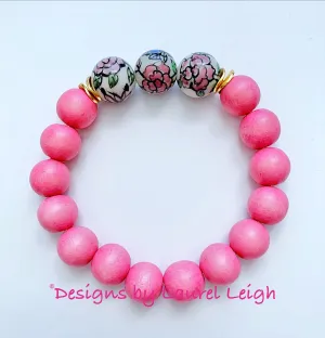 Bubblegum Pink Chinoiserie Peony Bracelet - Style 1