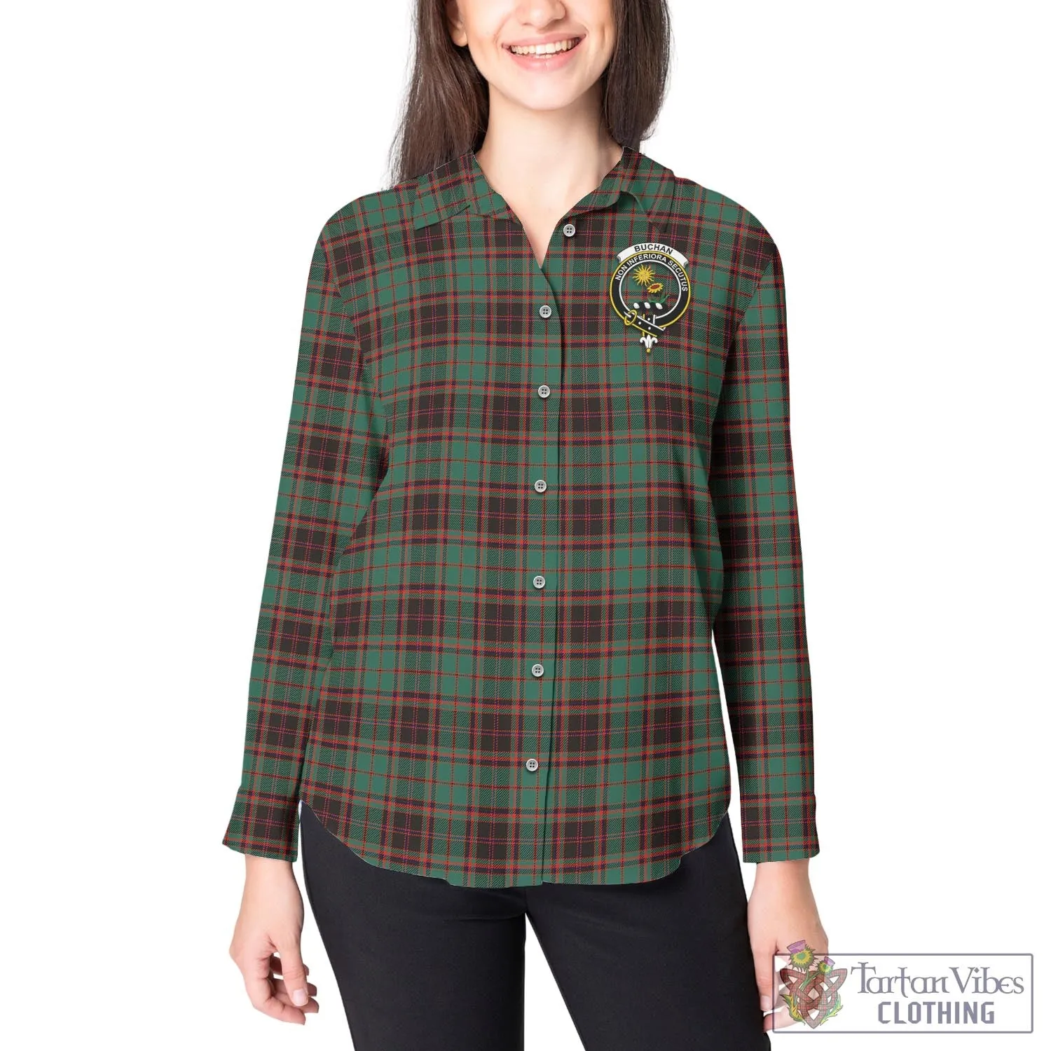 Buchan Ancient Tartan Women's Casual Shirt with Family Crest