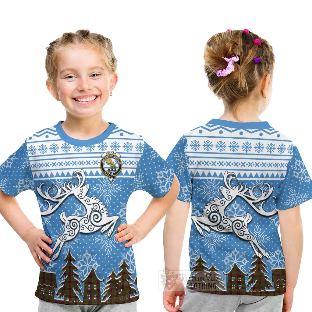 Buchan Clan Christmas Kid T-Shirt Celtic Reindeer Style