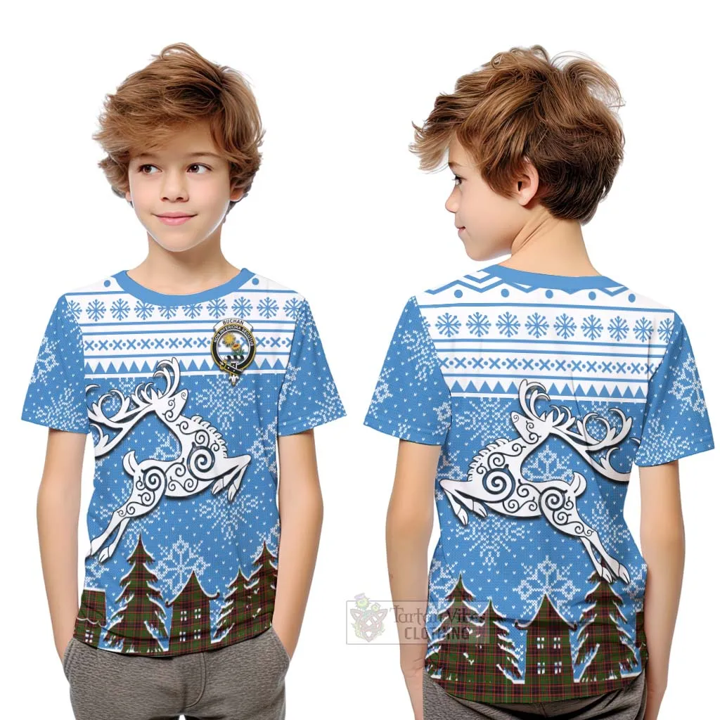 Buchan Clan Christmas Kid T-Shirt Celtic Reindeer Style