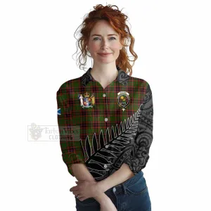 Buchan Crest Tartan Women's Casual Shirt with New Zealand Silver Fern Half Style