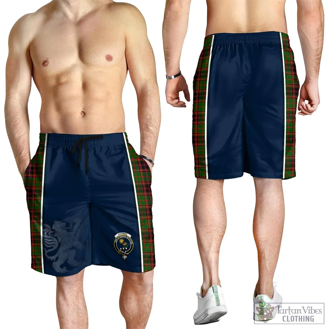 Buchan Tartan Men's Shorts with Family Crest and Lion Rampant Vibes Sport Style