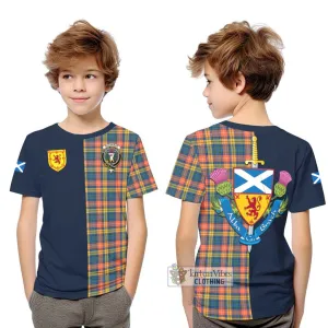 Buchanan Ancient Tartan Kid T-Shirt Alba with Scottish Lion Royal Arm Half Style